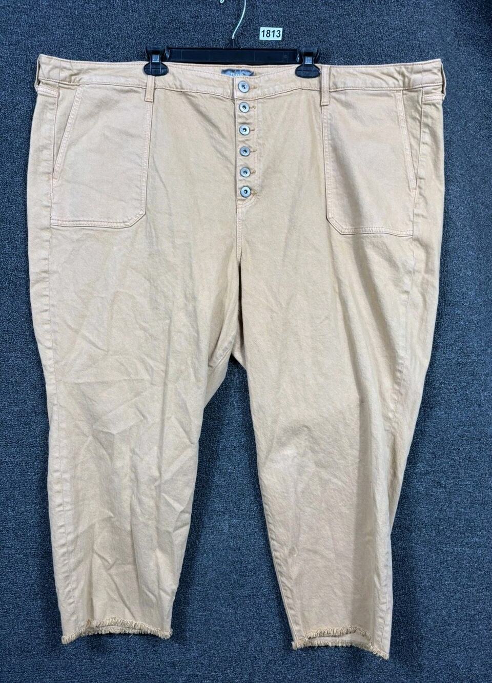 Torrid Straight Jeans with Frayed Hems Womens Sz 26 Tan High Rise Denim Stretch